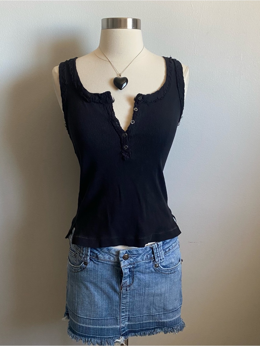We The Free Grunge black fitted henley tank top